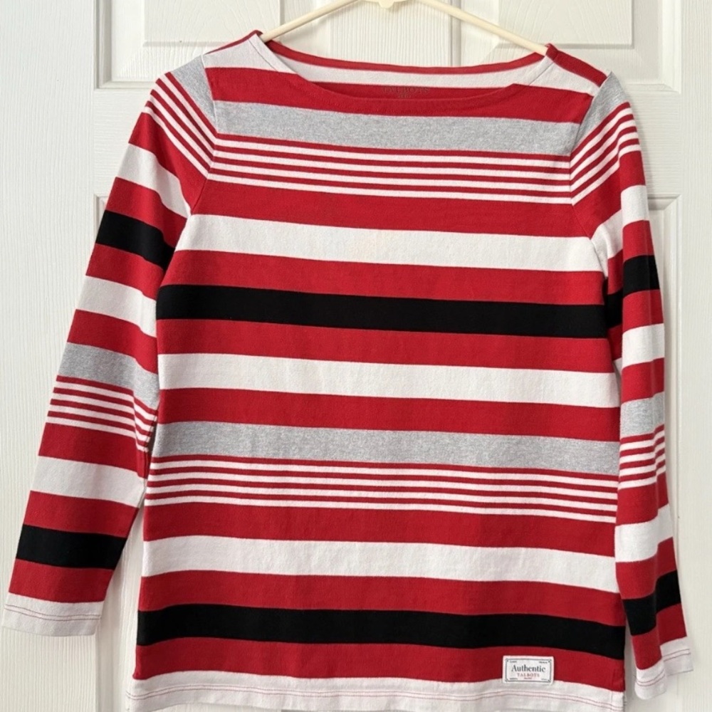 Talbots Plus Size 2X Red and Cream Striped Top